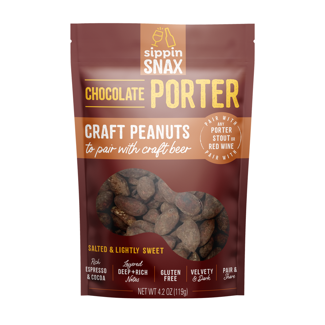 SIPPIN SNAX Chocolate Porter Craft Peanuts 4.2 oz CASE (12 Ct)